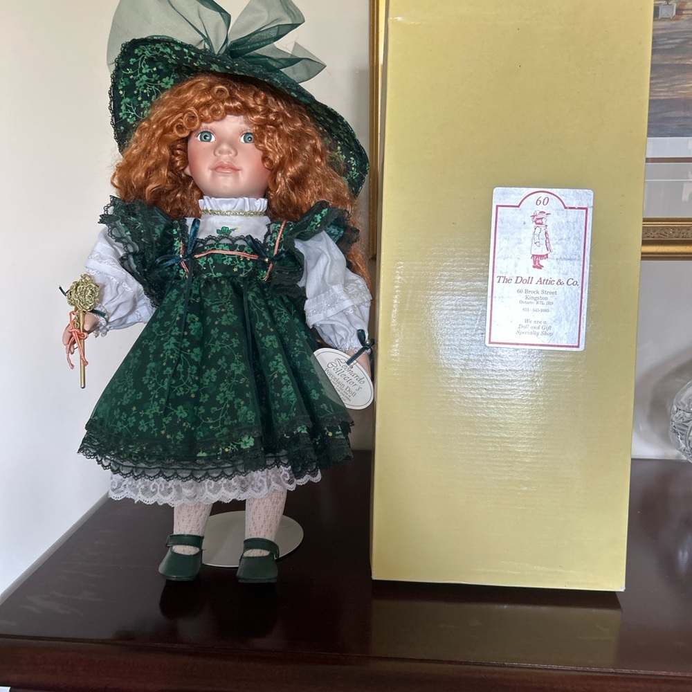Green Porcelain Doll with Hat